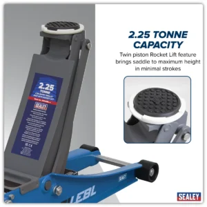 Low Profile Trolley Jack with Rocket Lift 2.25 Tonne – Blue