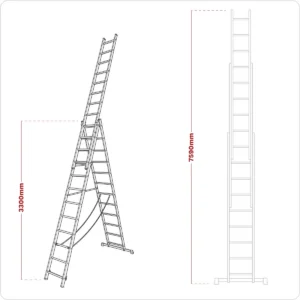 Extension Combination Ladder 3 x 12 Aluminium – EN 131