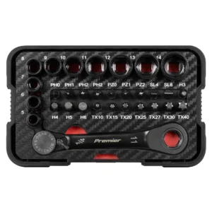 Premier Black Go-Through Lock-On™ Low Profile Socket & Bit Set 1/4″Sq Drive 31pc