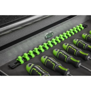 Premier Socket Retaining Rail with 16 Clips 3/8″Sq Drive – Hi-Vis Green