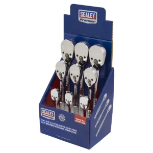 Premier Pear-Head Ratchet Wrenches with Flip Reverse 1/4″, 3/8″ & 1/2″Sq Drive – Display Box of 9