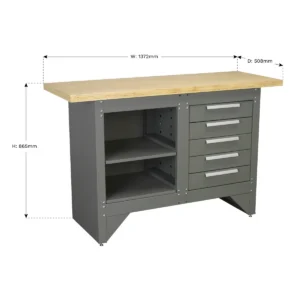 Heavy-Duty Workbench with 5 Drawers