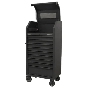 Superline PRO® Black Edition Tower Cabinet with 9 Soft Close Drawers & Power Bar 690mm