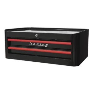 Premier™ Retro Style Mid-Box Tool Chest 2 Drawer – Black with Red Anodised Drawer Pulls