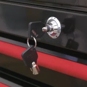 Premier™ Retro Style Wide Topchest 4 Drawer – Black with Red Anodised Drawer Pulls