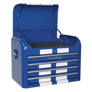 Premier™ Retro Style Topchest, Mid-Box Tool Chest & Rollcab Combination 10 Drawer – Blue with White Stripes