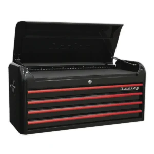 Premier™ Retro Style Wide Topchest & Rollcab Combination 10 Drawer – Black with Red Anodised Drawer Pulls