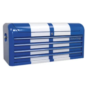 Premier™ Retro Style Wide Topchest 4 Drawer – Blue with White Stripes
