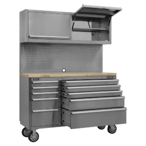 Premier™ Mobile Stainless Steel Tool Cabinet 10 Drawer with Backboard & 2 Wall Cupboards