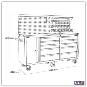 Superline PRO® Mobile Workstation with Backboard 10 Drawer