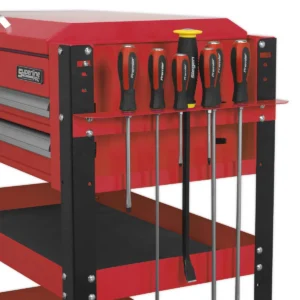 Superline PRO® Heavy-Duty Mobile Tool & Parts Trolley with Lockable Top & 2 Drawers – Red
