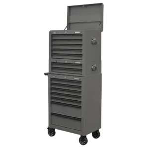 Superline PRO® Topchest, Mid-Box Tool Chest & Rollcab Combination 14 Drawer – Grey