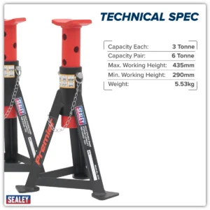 Premier Axle Stands (Pair) 3 Tonne Capacity per Stand – Red
