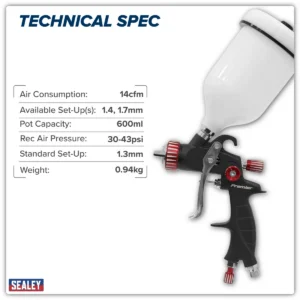 Premier Professional HVLP Gravity Feed Spray Gun 1.3mm Set-Up