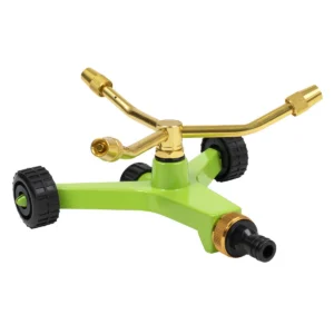 3-Arm Brass Sprinkler with Metal Wheeled Base
