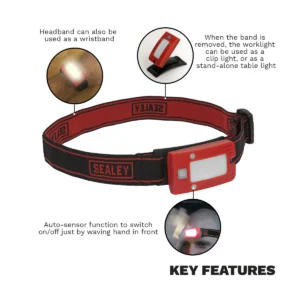 Rechargeable Head Torch with Auto-Sensor 2W COB LED – Red