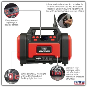 Rechargeable Tyre Inflator & High Volume Air Pump 12V