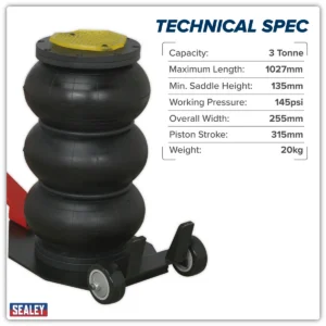 Premier Air Operated Long Handle Fast 3-Stage Jack 3 Tonne