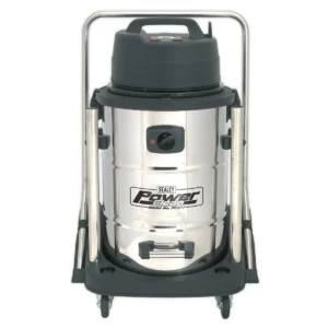Industrial Vacuum Cleaner Wet & Dry Stainless Steel Drum with Swivel Emptying 77L 2400W