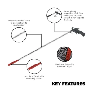 Air Blow Gun 715mm with Side Outlet 1/4″BSP Air Inlet