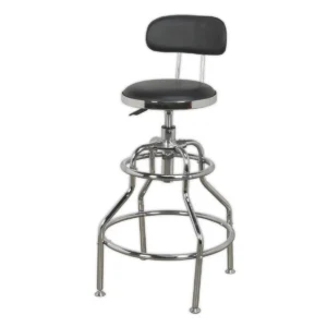 Pneumatic Workshop Stool with Adjustable Height Swivel Seat & Back Rest
