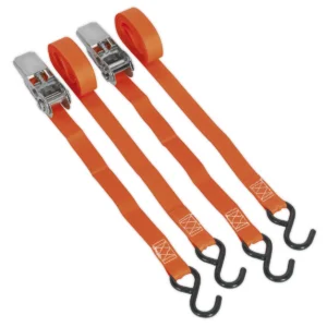 Ratchet Straps Polyester Webbing with S-Hooks 25mm x 4m 500kg Breaking Strength – Pair