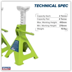 Ratchet Type Axle Stands (Pair) 2 Tonne Capacity per Stand – Hi-Vis Green