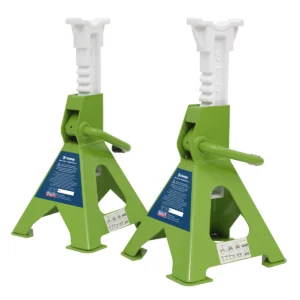 Ratchet Type Axle Stands (Pair) 3 Tonne Capacity per Stand – Hi-Vis Green