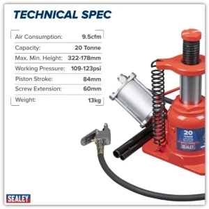 Low Profile Air Operated Hydraulic Bottle Jack 20 Tonne