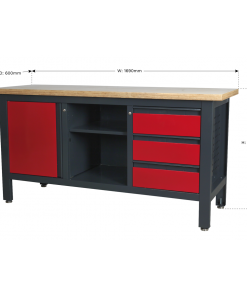 Workstation with 3 Drawers, 1 Cupboard & Open Storage