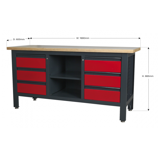 Workstation with 6 Drawers & Open Storage