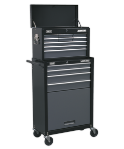 Topchest & Rollcab Combination 13 Drawer with Ball-Bearing Slides - Black/Grey