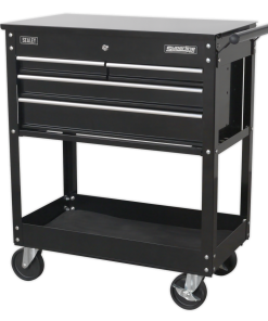 Heavy-Duty Mobile Tool & Parts Trolley with 4 Drawers & Lockable Top - Black