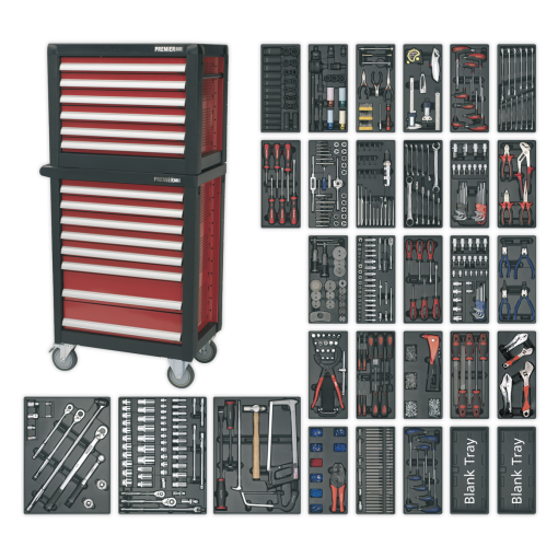 Topchest & Rollcab Combination 14 Drawer with Ball-Bearing Slides & 1233pc Tool Kit