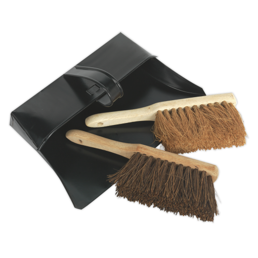 3 Piece Metal Dustpan and Brush Set