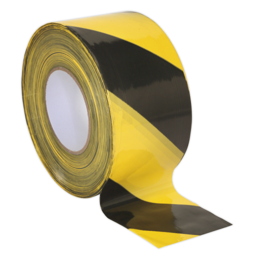Hazard Warning Barrier Tape 80mm x 100m Black/Yellow Non-Adhesive