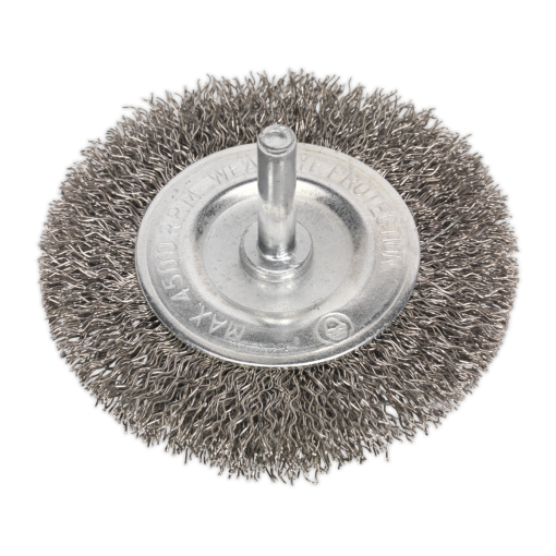 Flat Wire Brush Stainless Steel 75mm with 6mm Shaft